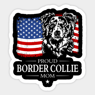 Proud Border Collie Mom American Flag patriotic merle dog Sticker